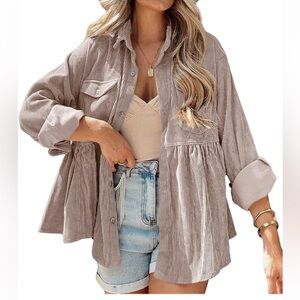 Stylish Beige Corduroy Oversized Shirt